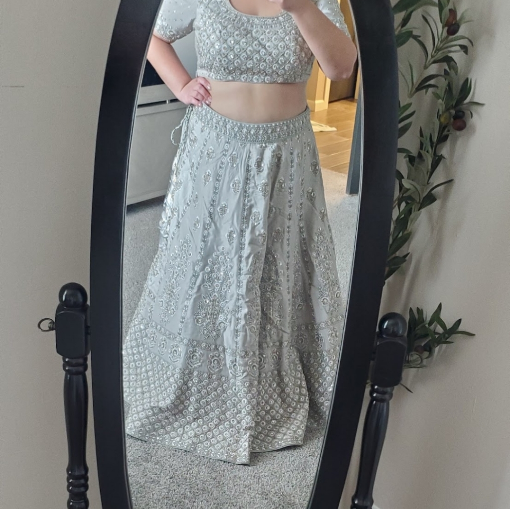 Elegant Silver Embellished Lehenga
